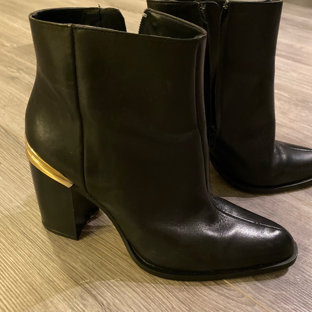 Zara Black Heeled Boots with Gold Detail